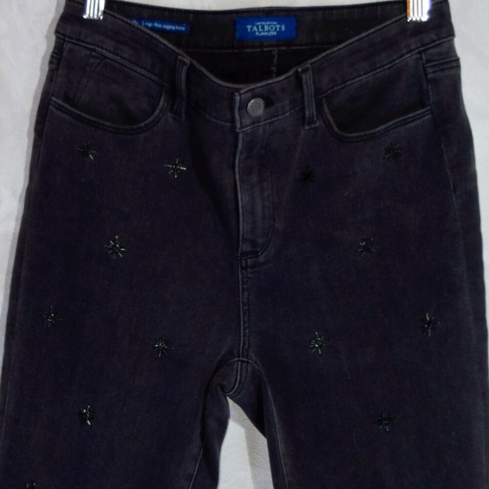 Talbots Petite 8P Black Jeans Crystal Embellished High Rise Ankle Straight - Picture 7 of 9